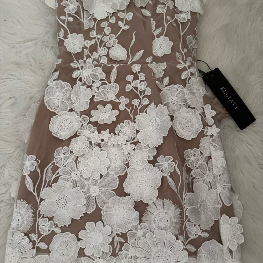 Elegant White Floral Dress - Elliatt Arabella Strapless Mini Dress in White - Picture 2 of 4